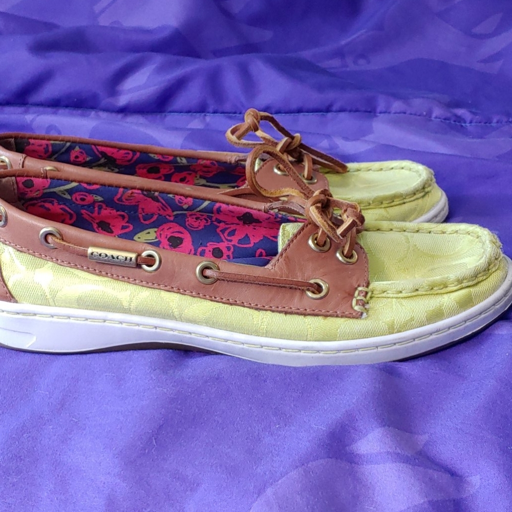Coach canvas and leather accent slip ons